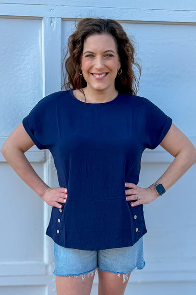 Navy Side Button Top