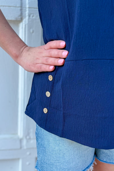 Navy Side Button Top detailed