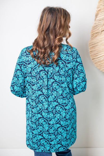 Paisley Teal & Black Cardigan