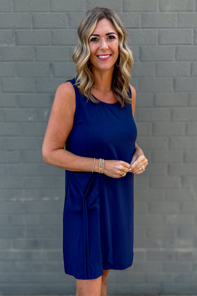 Navy Sleeveless Side Pocket Dress