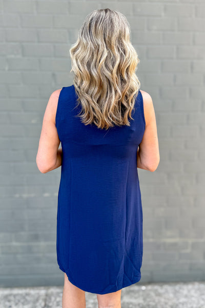 Navy Sleeveless Side Pocket Dress