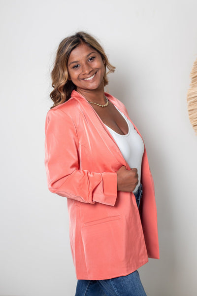 Coral Orange Satin Blazer