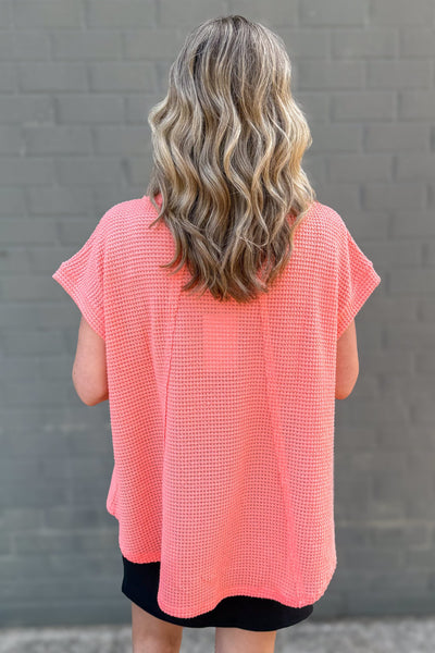 Neon Coral Waffle Weave Top BACK