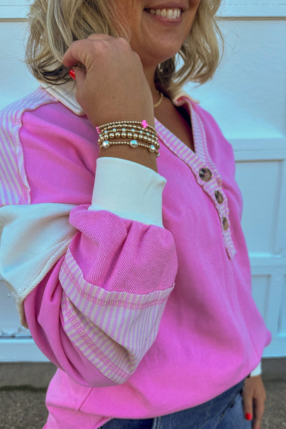 Pink Color Block Casual Knit Top details