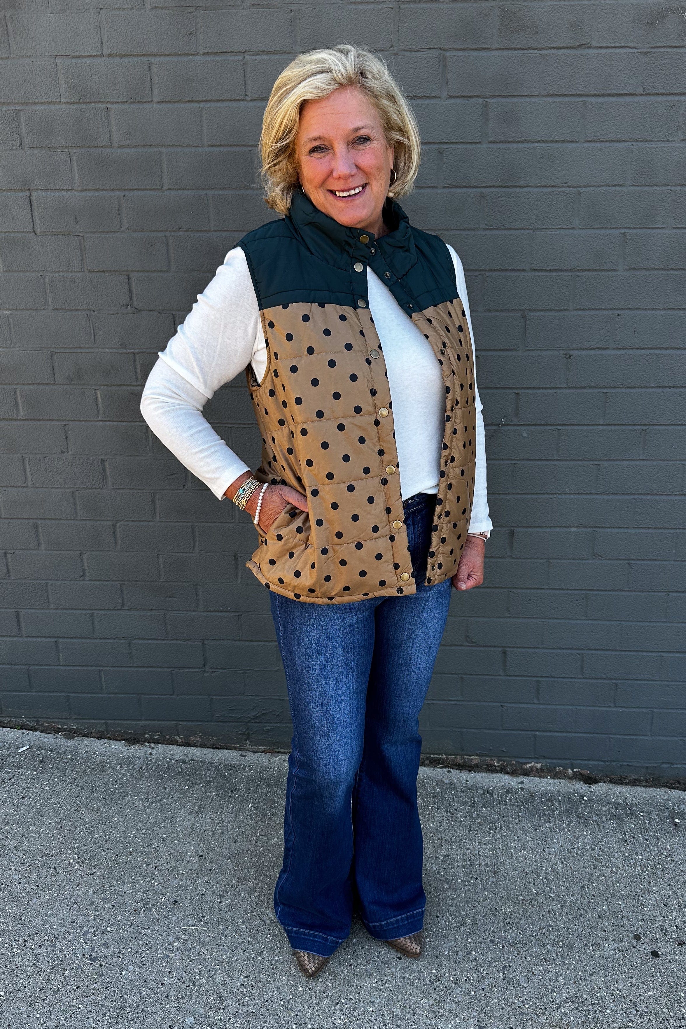 Caramel & Green Polka Dot Vest