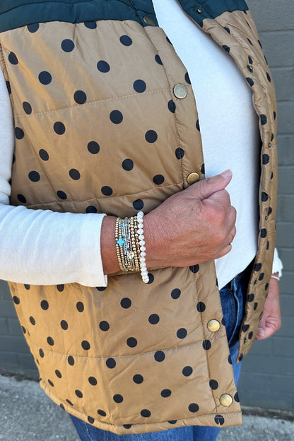 Caramel & Green Polka Dot Vest