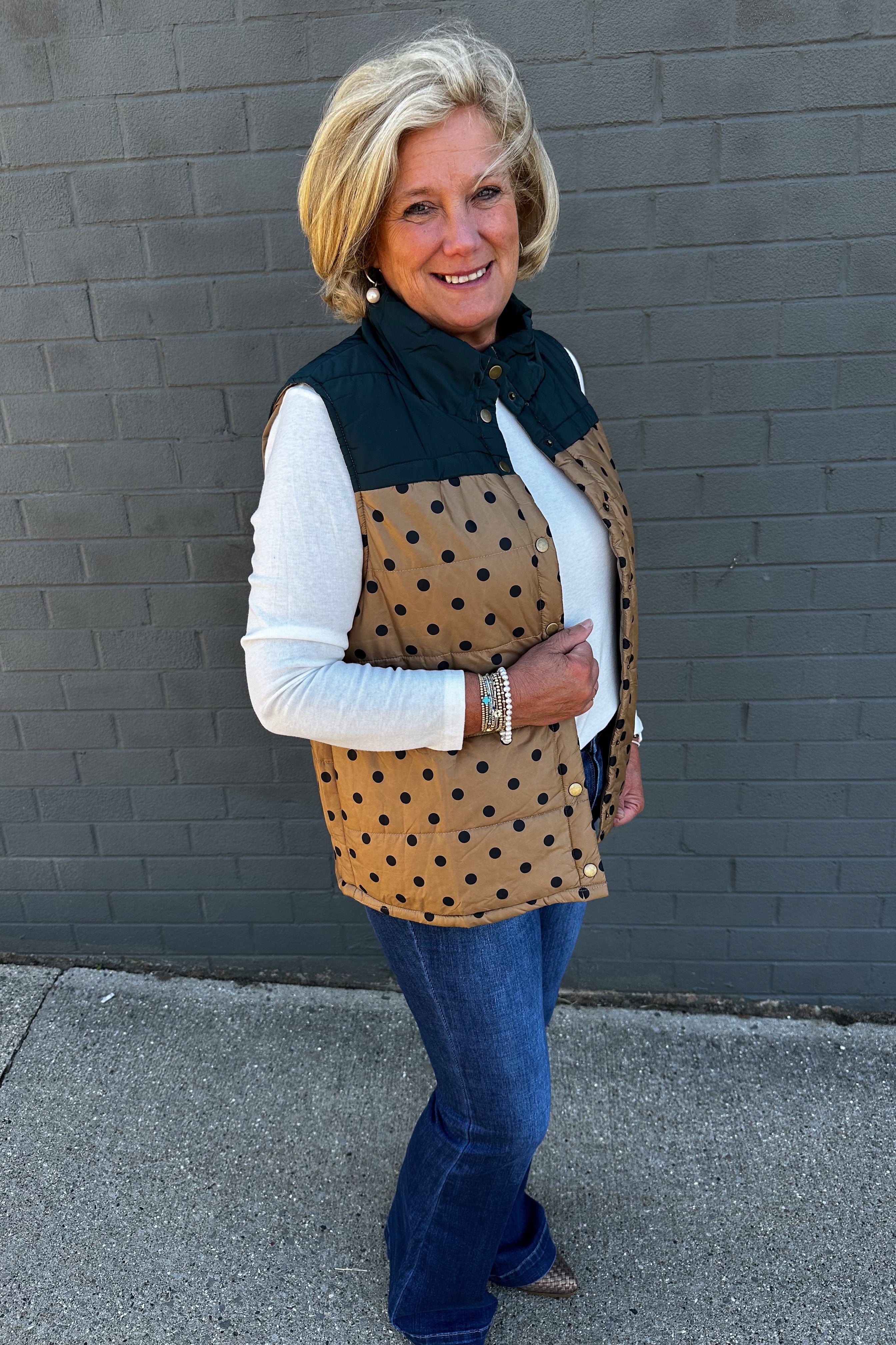 Caramel & Green Polka Dot Vest