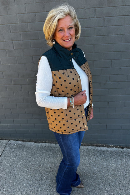 Caramel & Green Polka Dot Vest