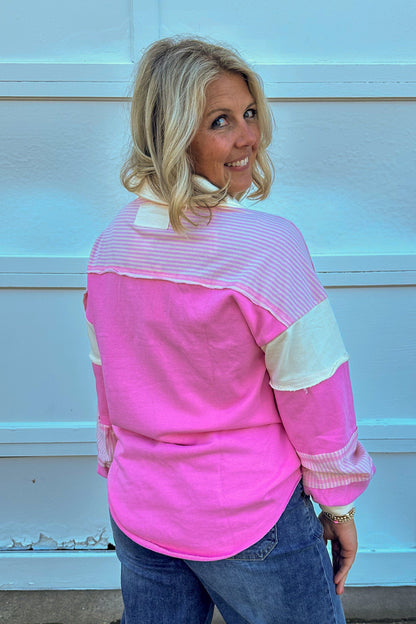 Pink Color Block Casual Knit Top back