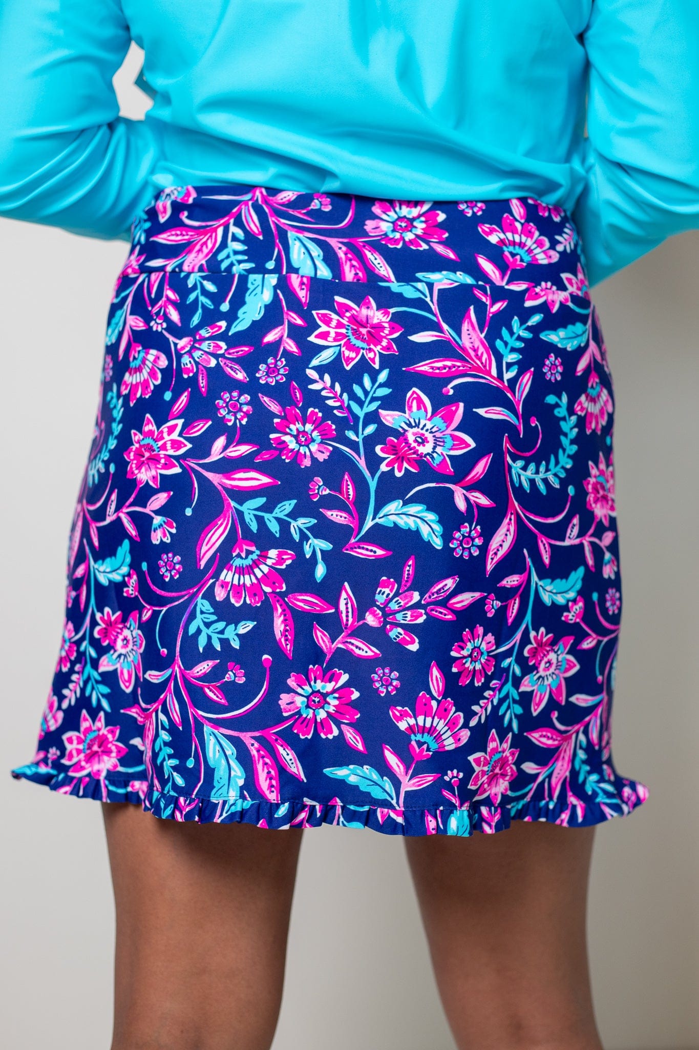 Magenta Floral Ruffle Hem Skort