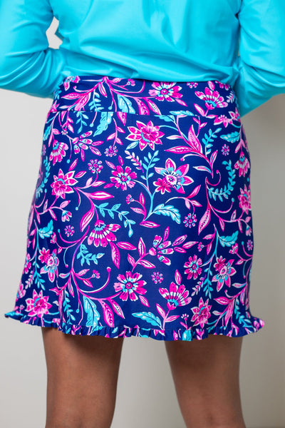 Magenta Floral Ruffle Hem Skort