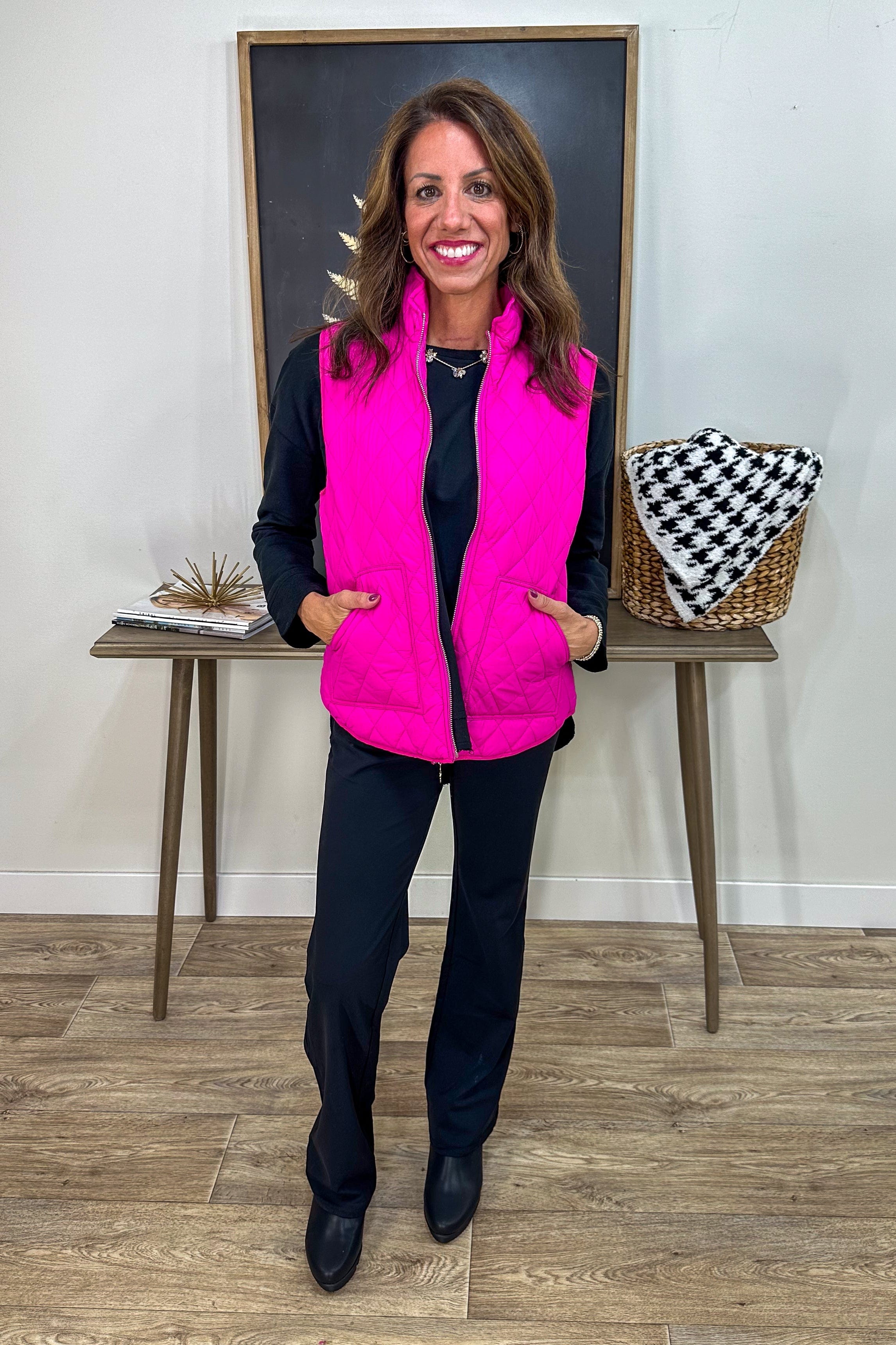 Hot Pink Grace Puffy Vest styled