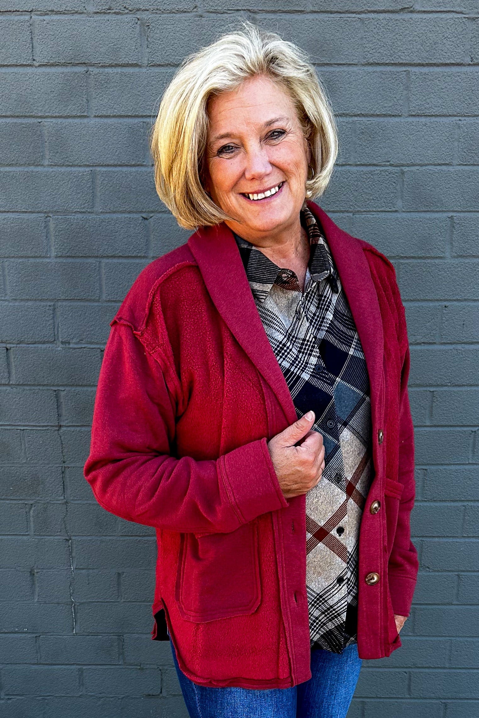 Crimson Red Shawl Collar Jacket