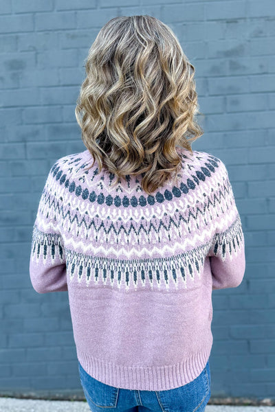 Pink Fair Isle Yoke Crewneck Sweater Back