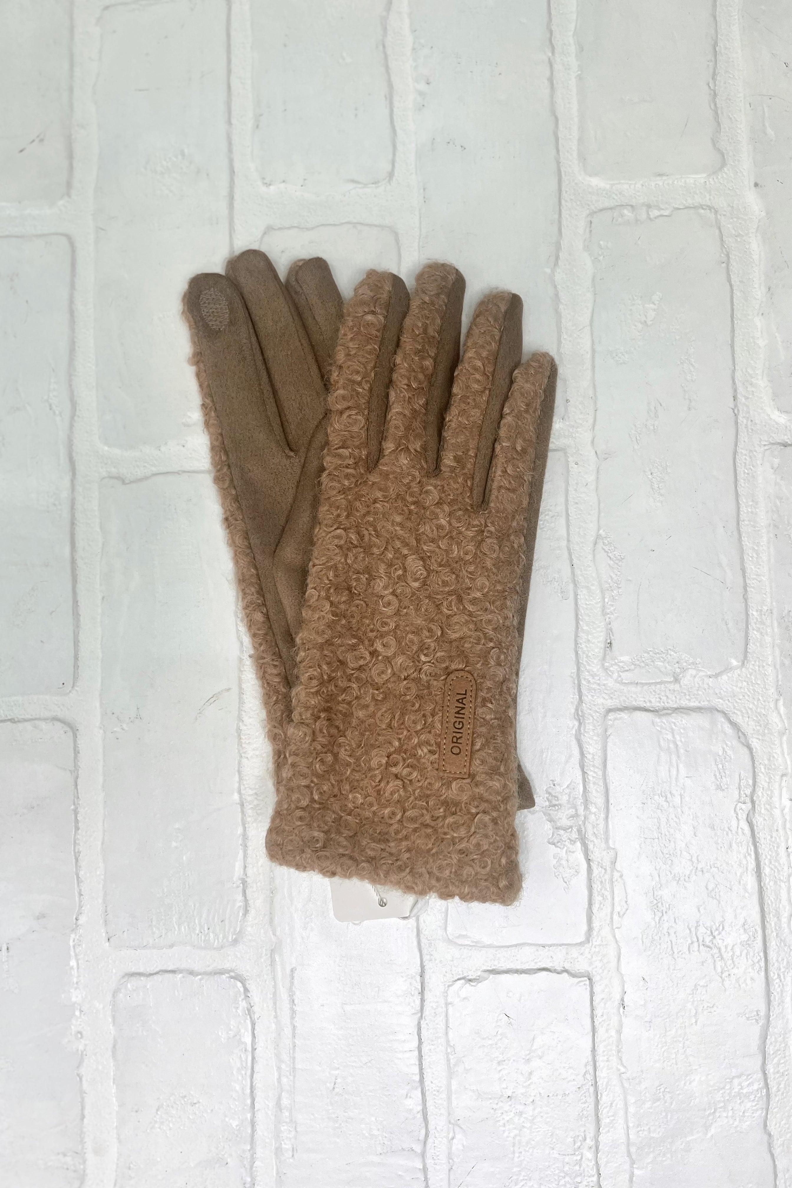 Camel Boucle & Suede Glove