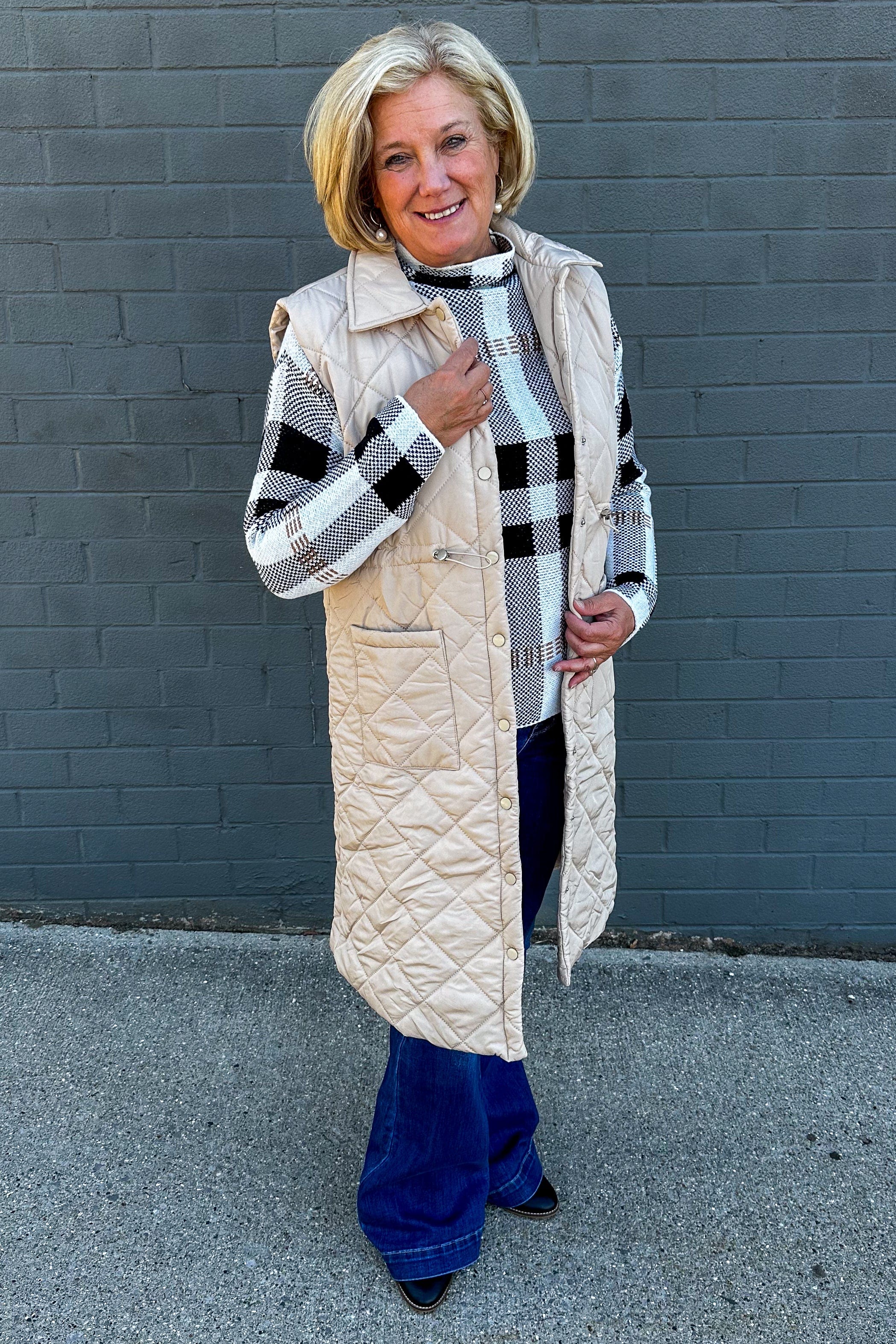 Black & White Plaid Sweater styled