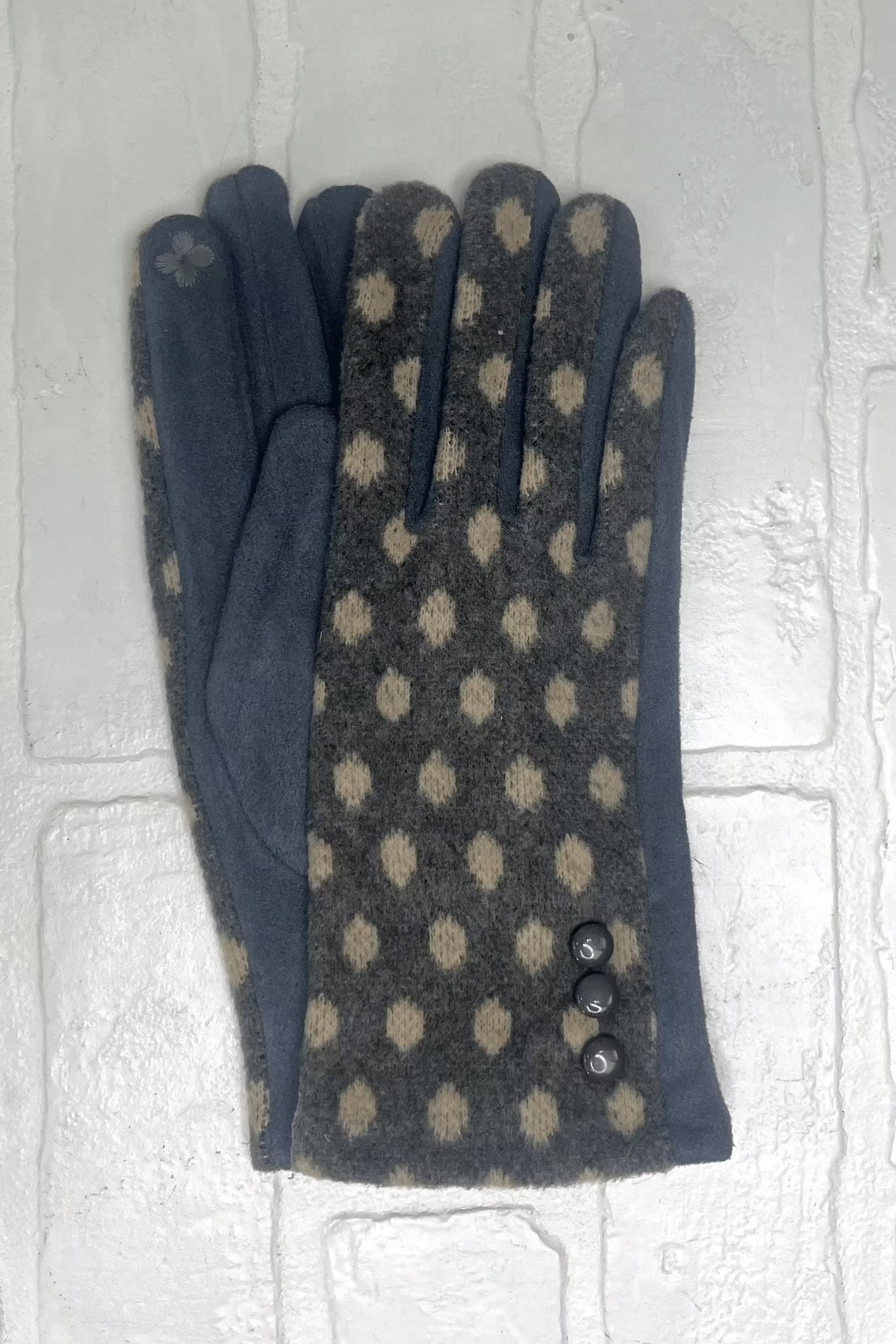 Grey Polka Dot Glove with Smart Touch