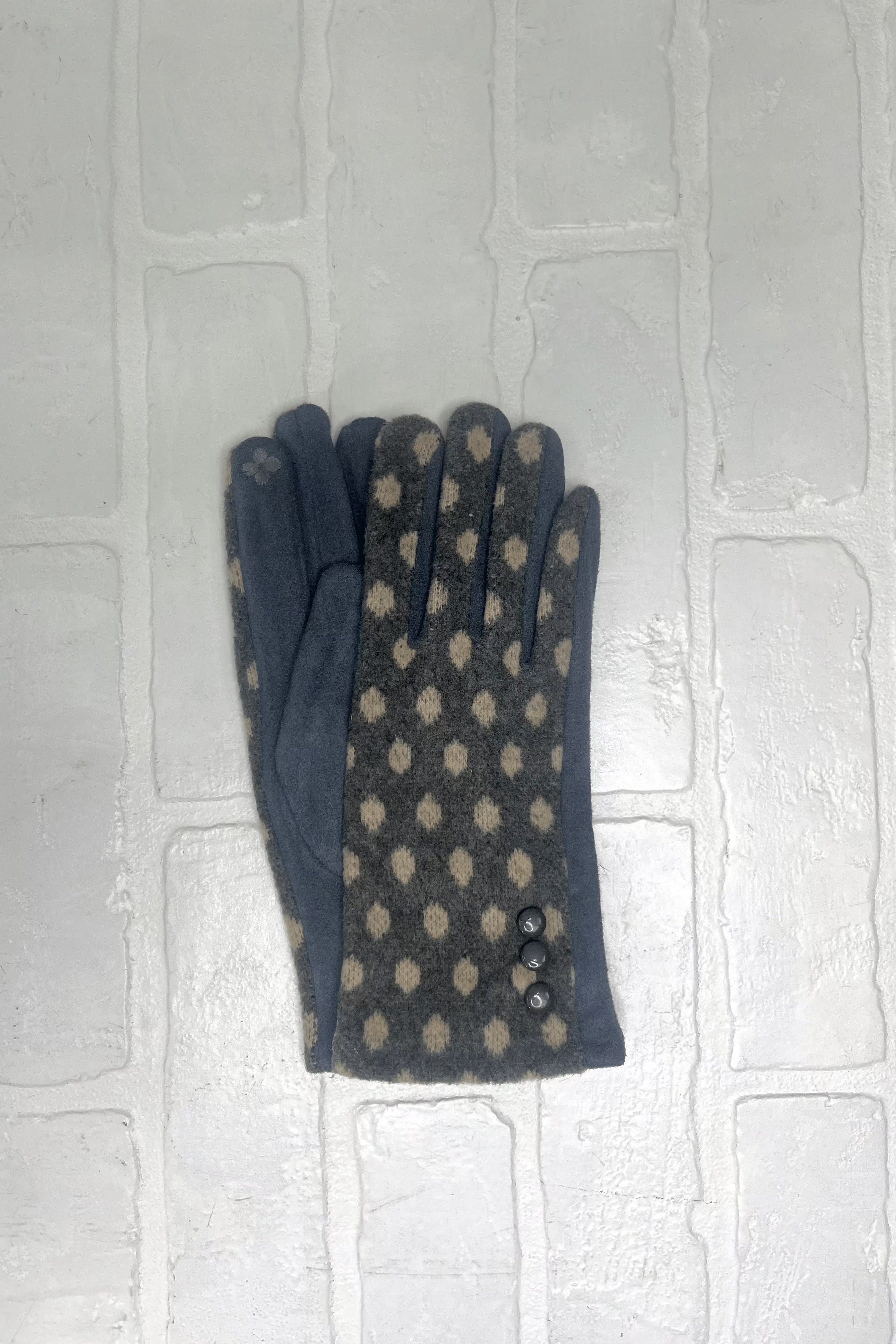 Grey Polka Dot Glove with Smart Touch