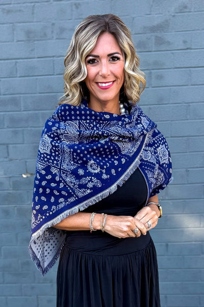 Navy Bandana Paisley Mix Triangular Scarf