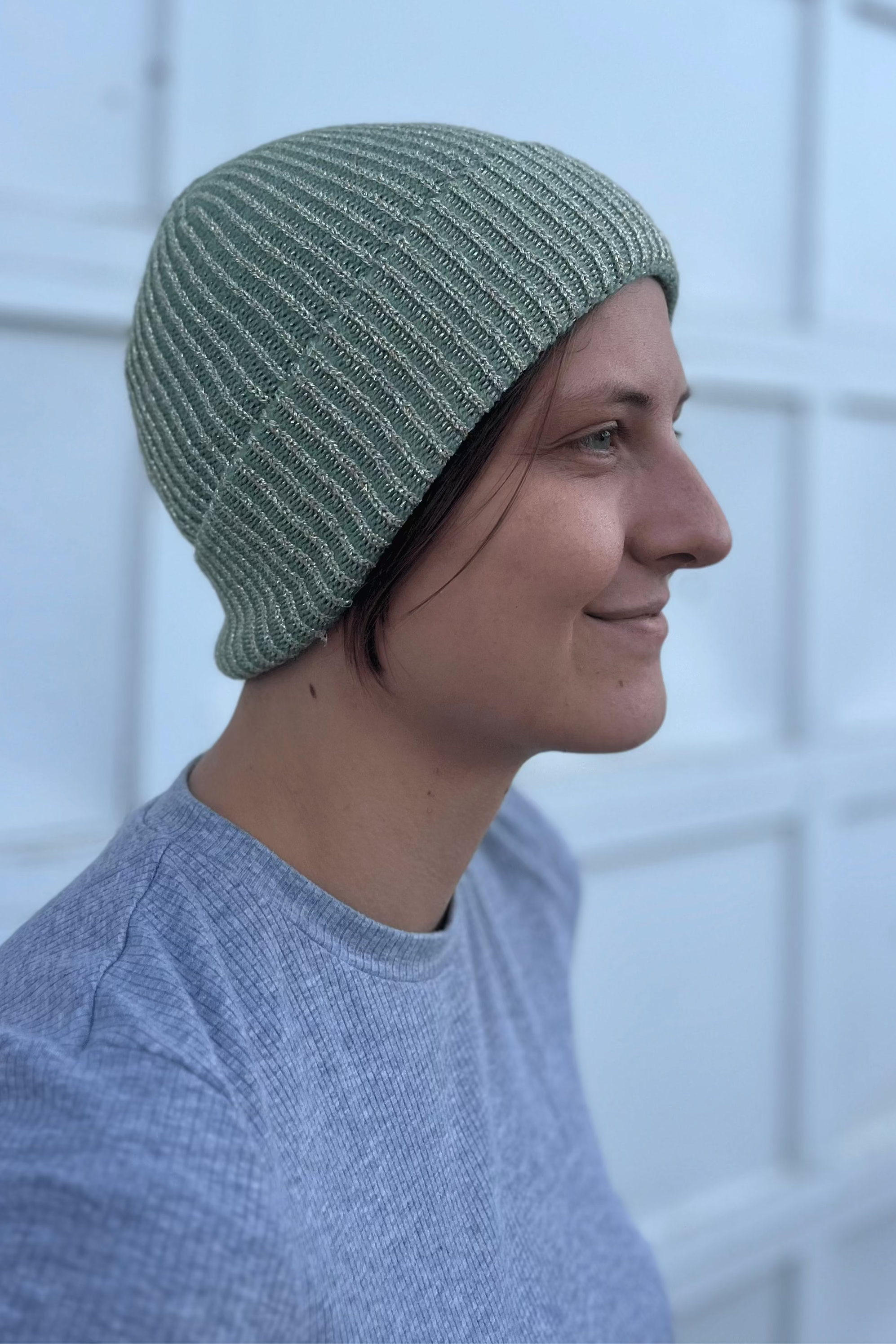 Mint Metallic Ribbed Beanie