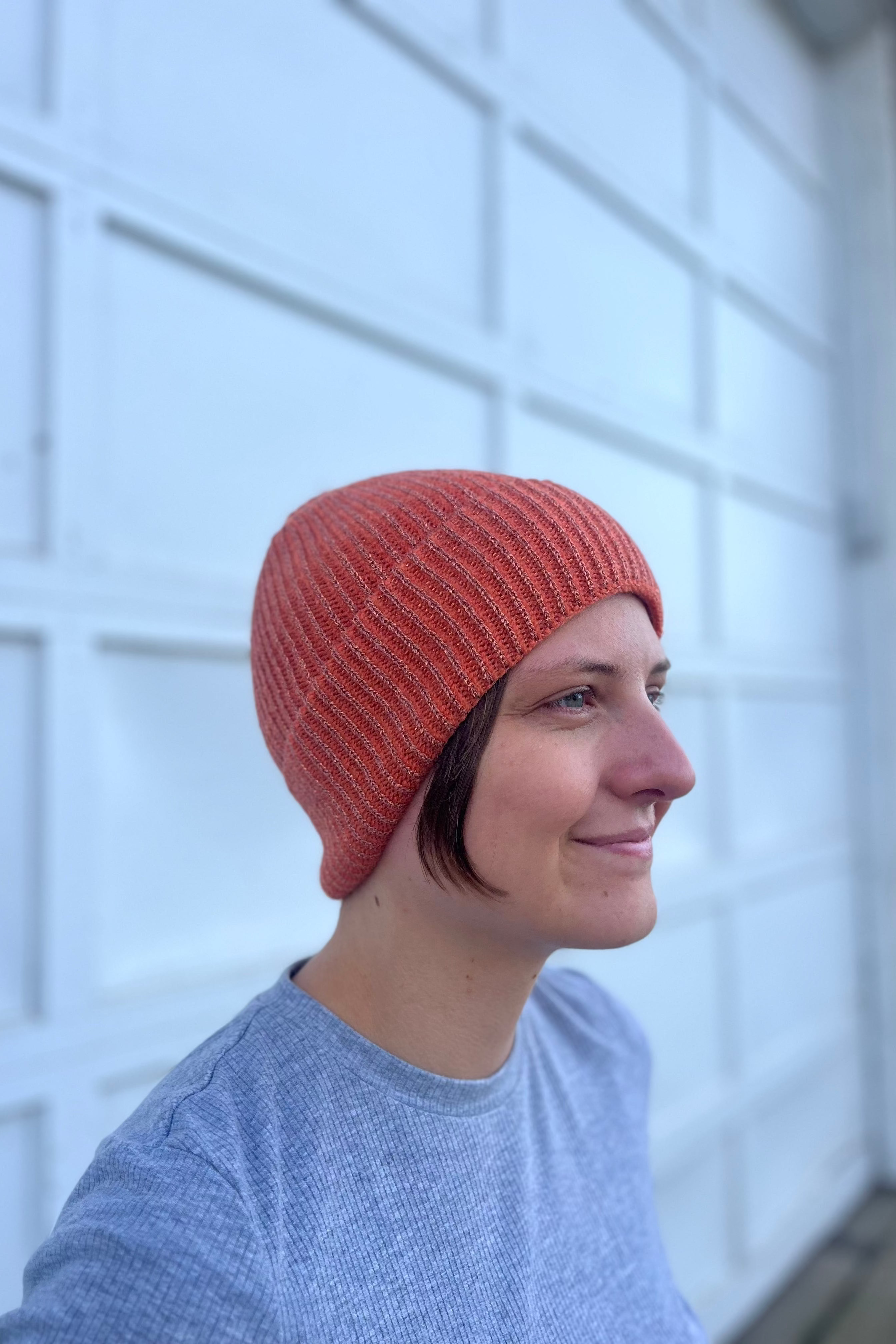 Rust Metallic Ribbed Beanie