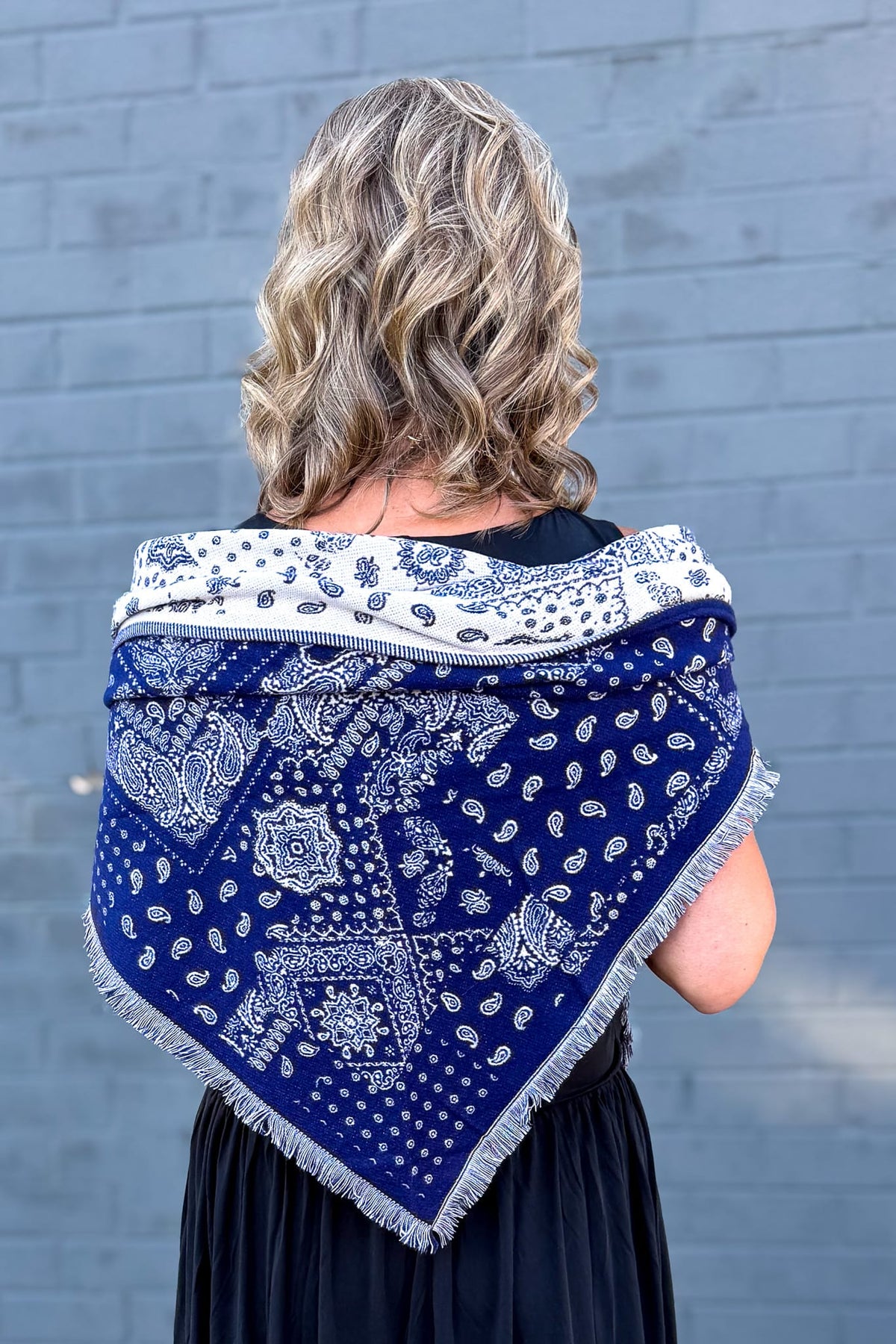 Navy Bandana Paisley Mix Triangular Scarf Back