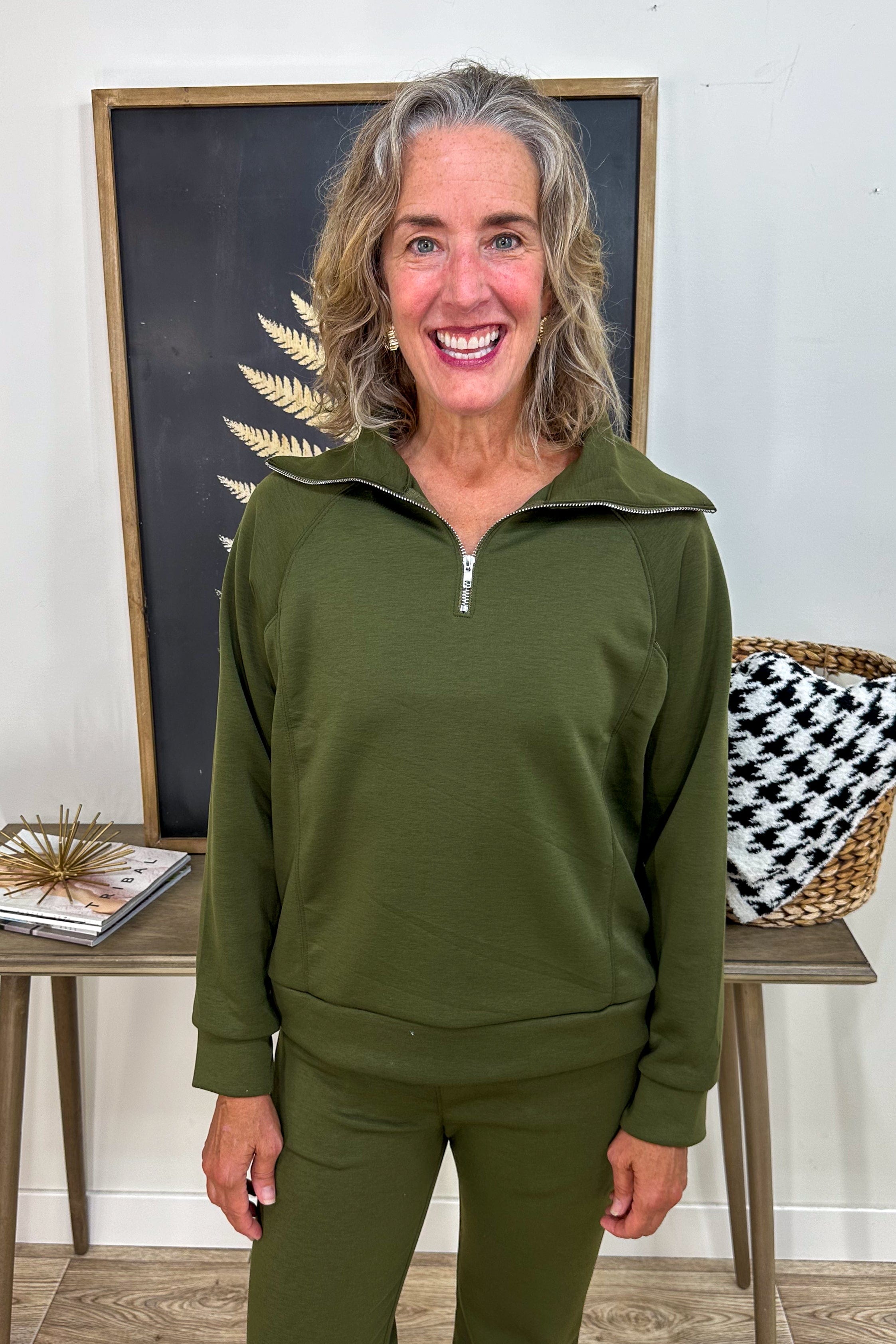 Olive Hamptons Quarter Zip Sweater