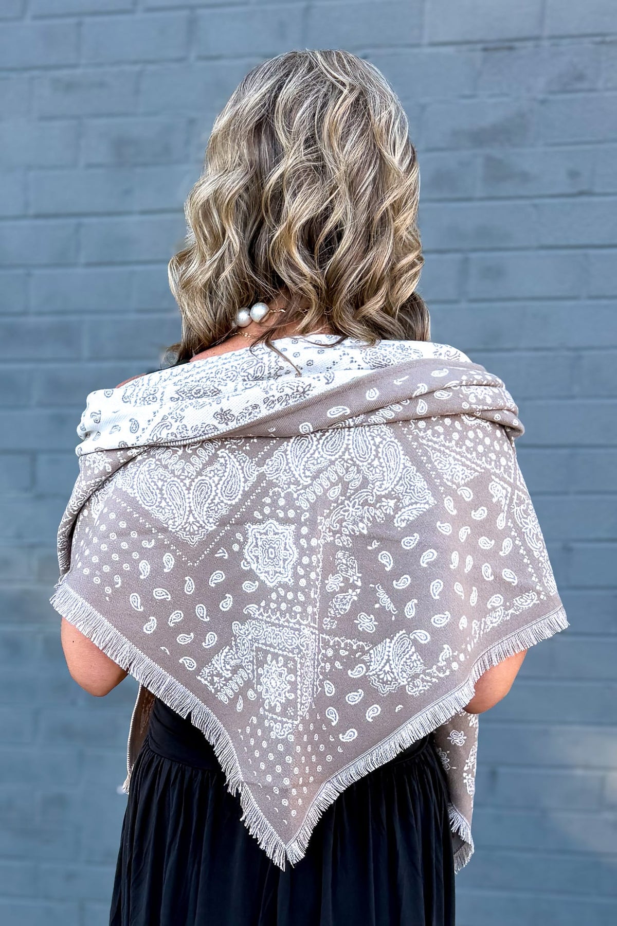 Beige Bandana Paisley Mix Triangular Scarf Back