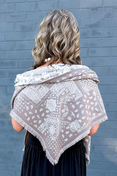 Beige Bandana Paisley Mix Triangular Scarf Back