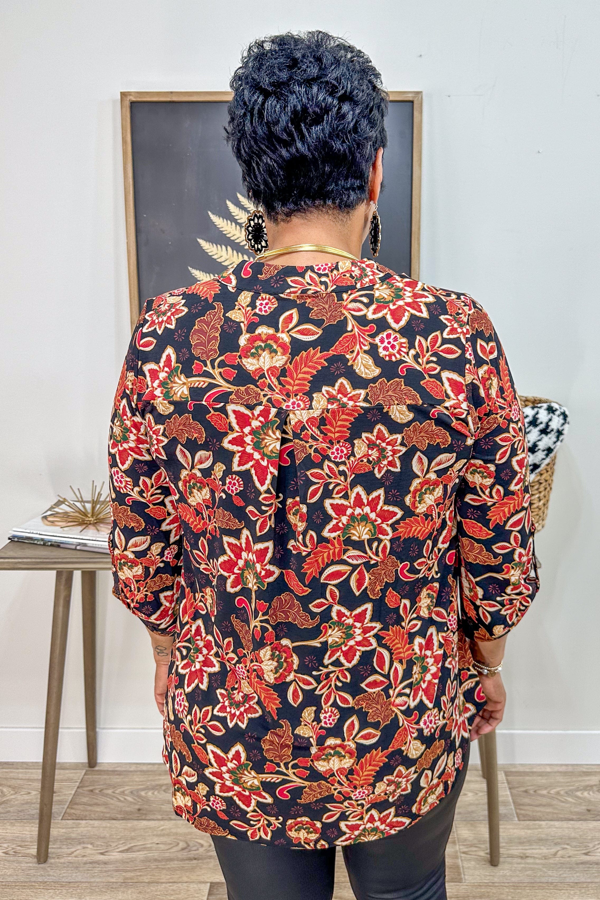 Black & Burnt Red Floral Lizzy Blouse back