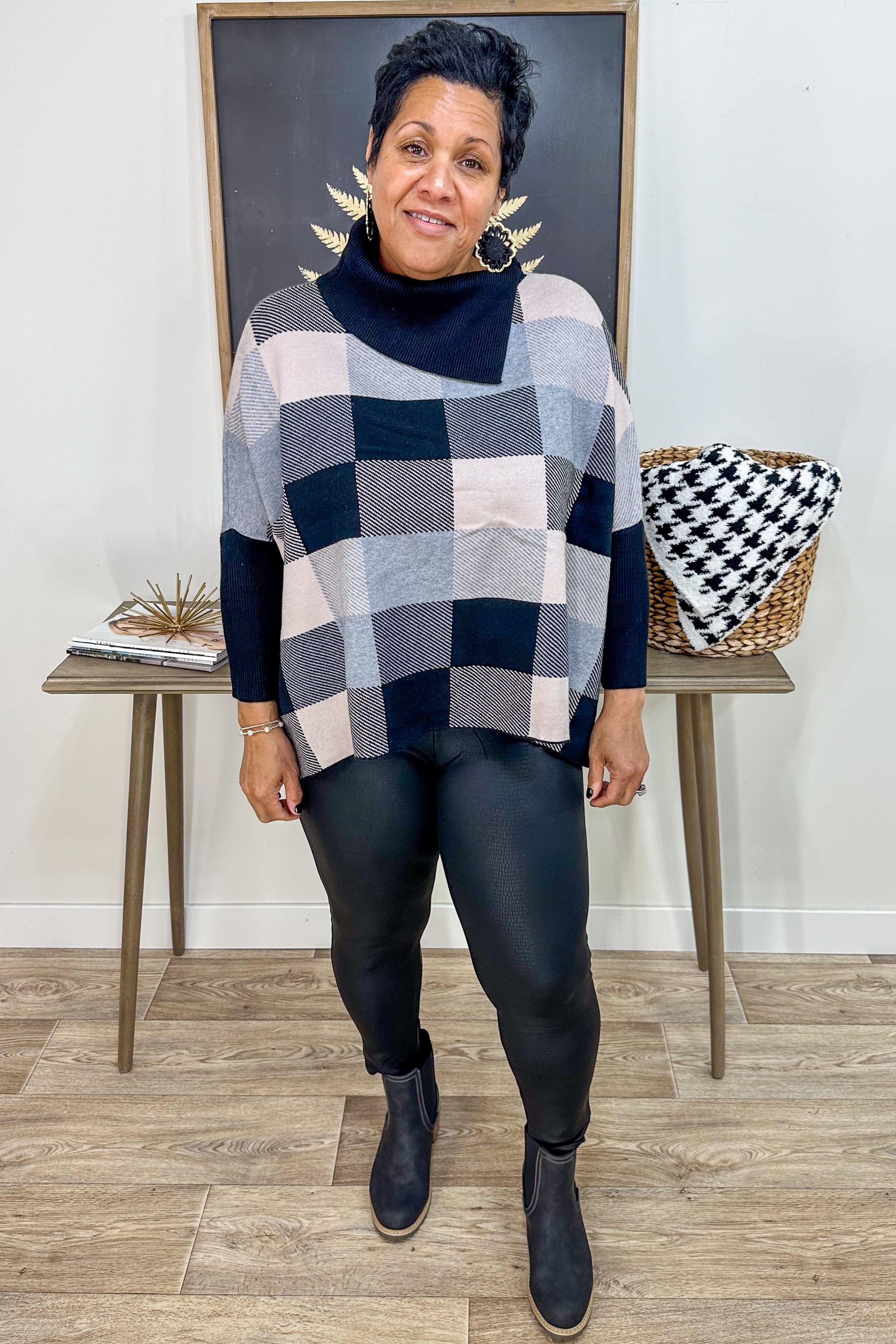 Black Checker Poncho