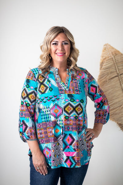 Neon Mix Aztec Lizzy Top, front view