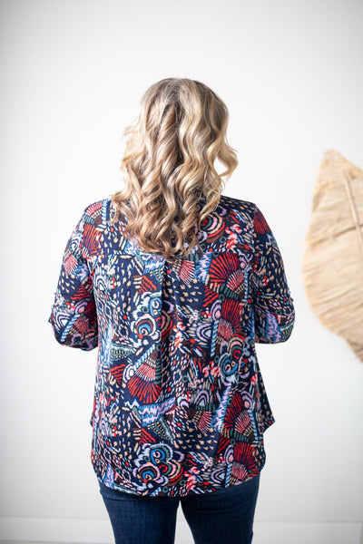 Navy Mix Print Lizzy Top, Back View