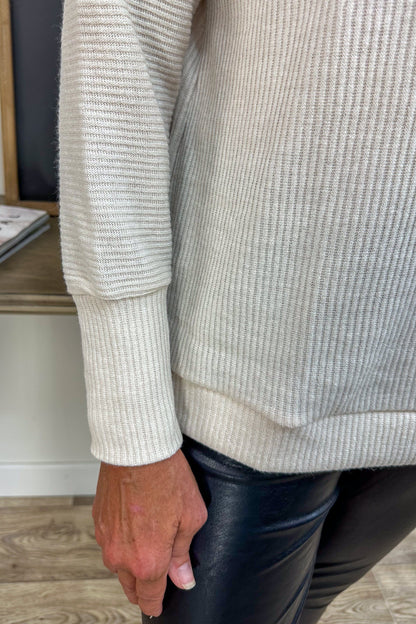 Beige Mockneck Ribbed Longsleeve detail