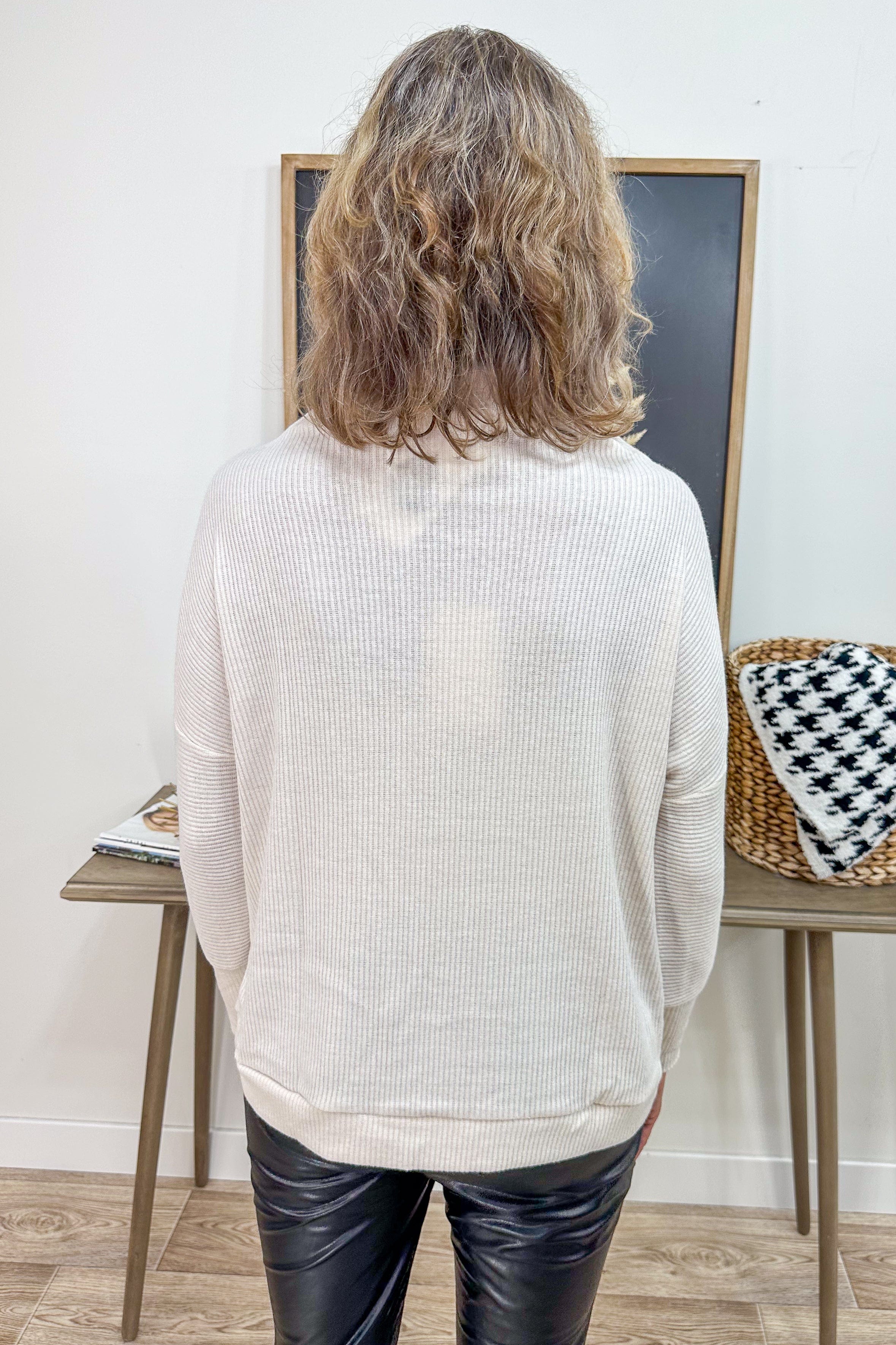 Beige Mockneck Ribbed Longsleeve back