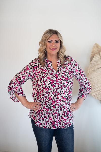 Pink & Black Daisy Top, front view