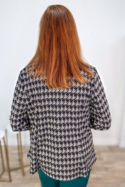 Taupe Houndstooth Zip Cardigan Back