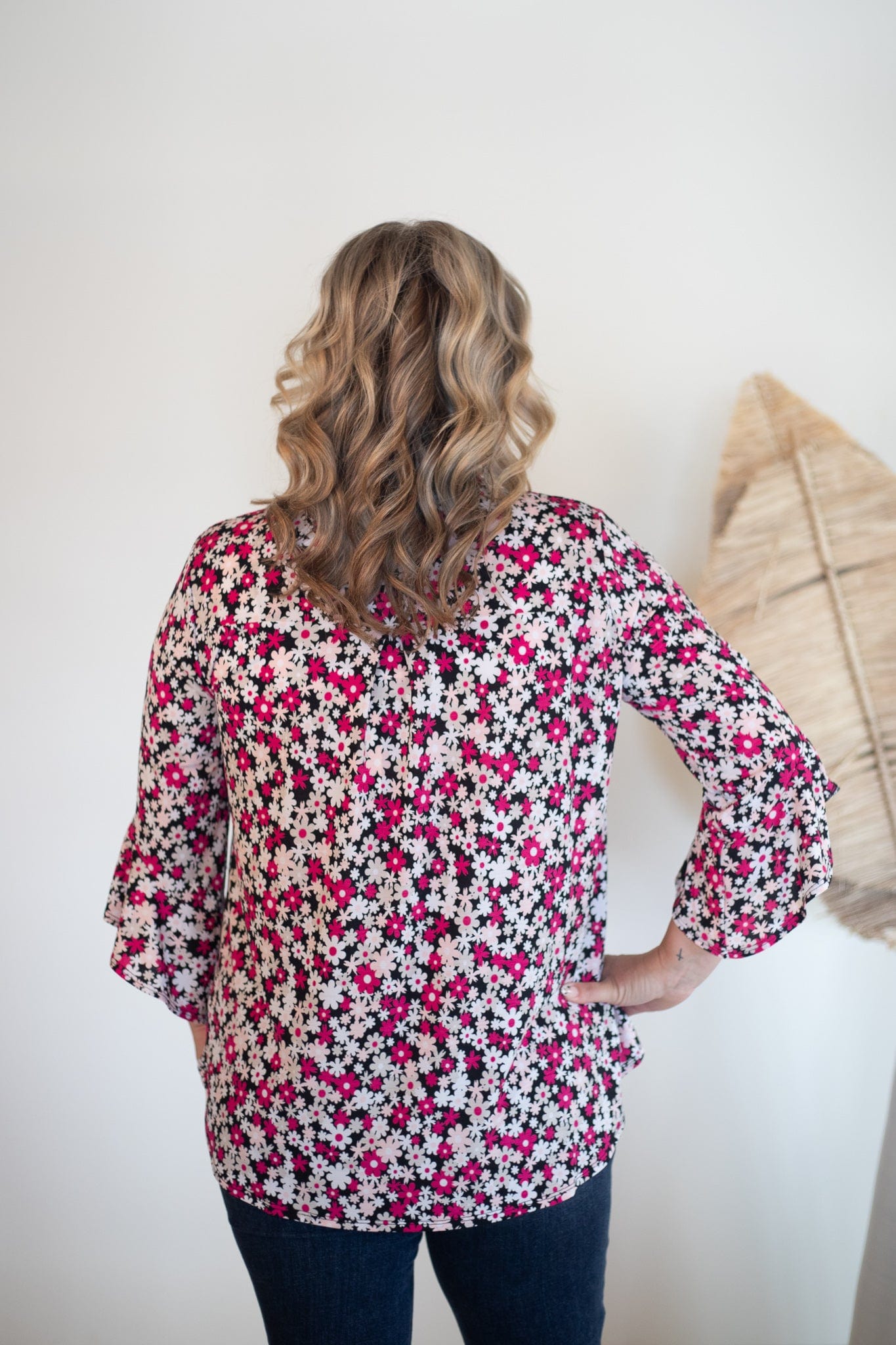 Black W/ Pink Daisies Faith Top, back view