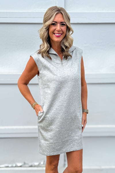 Grey Half Zip French Terry Dress