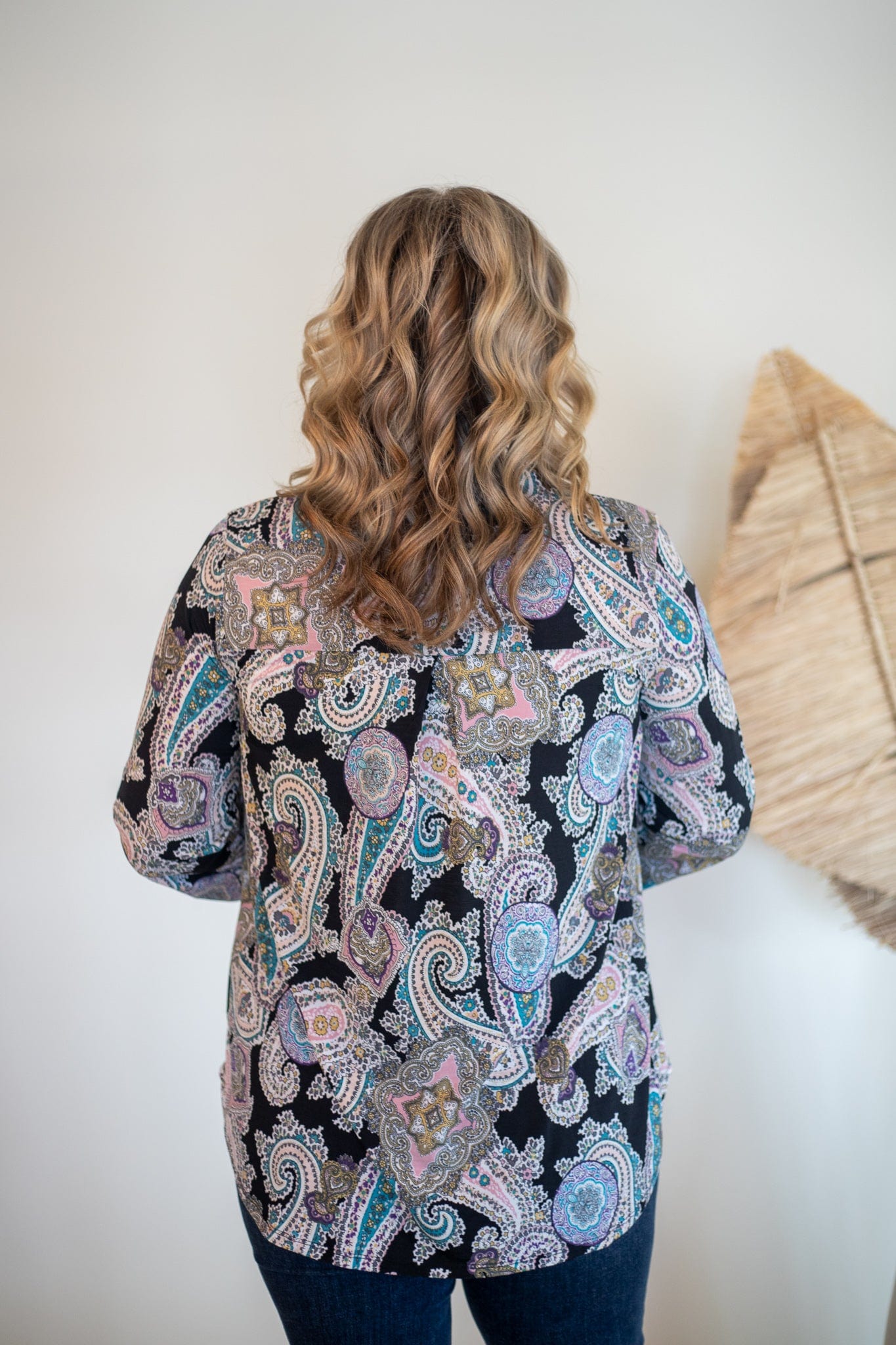 Black W/ Pastel Paisley Lizzy Top, Back View