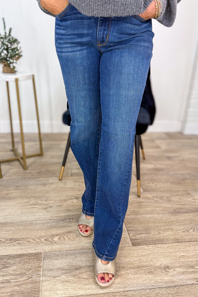 Mid Rise Side Seam Detail Straight Denim