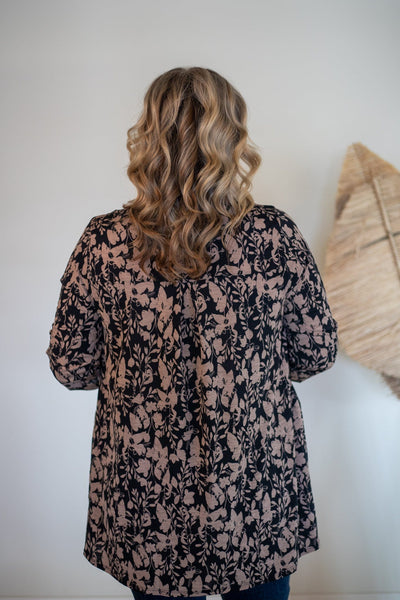 Mocha Floral Silhouette Cardigan, back view