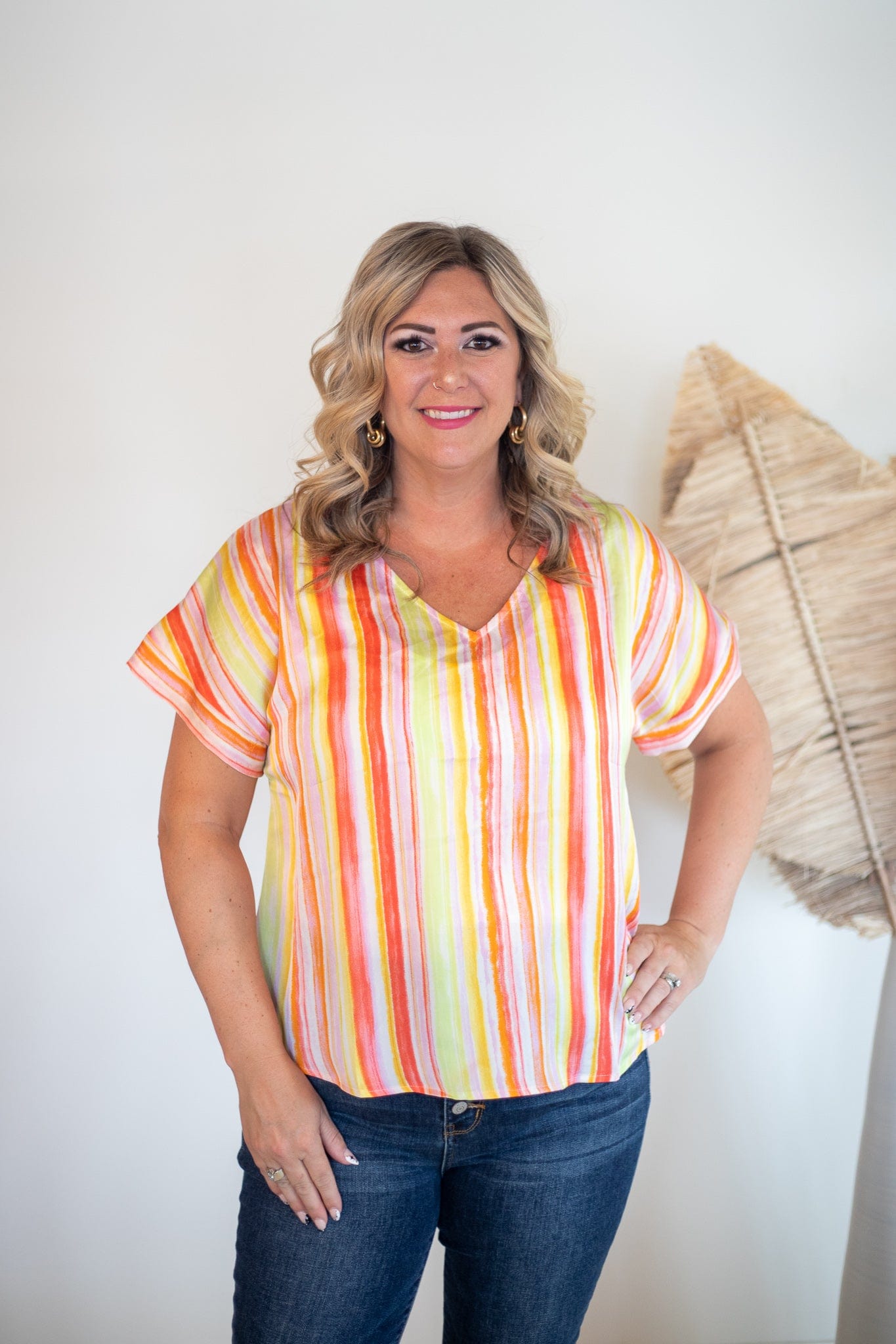 Sherbet Stripe Silky Blouse, Front View