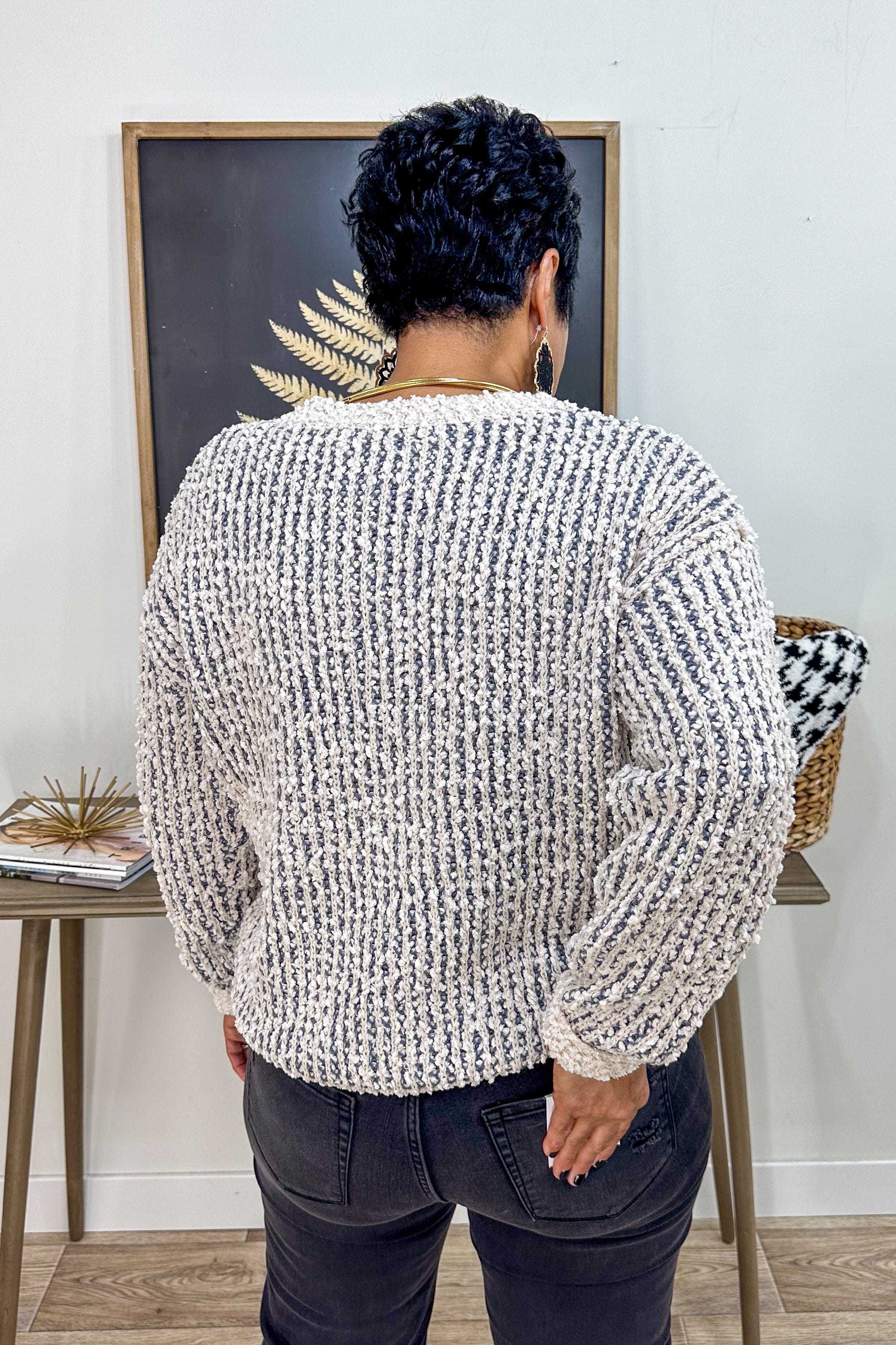 Slate Blue Popcorn Yarn Sweater back