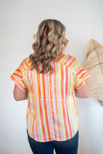 Sherbet Stripe Silky Blouse, Back View