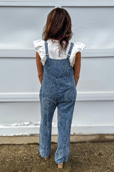 Denim Paisley Print Overall Jumpsuit back