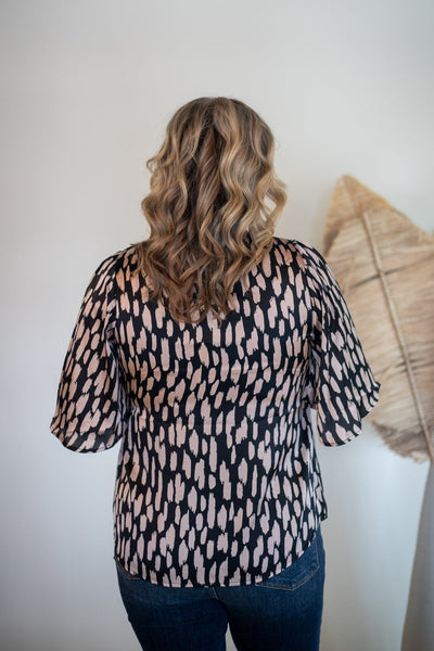 Mocha Black Spotted Blouse, Back View