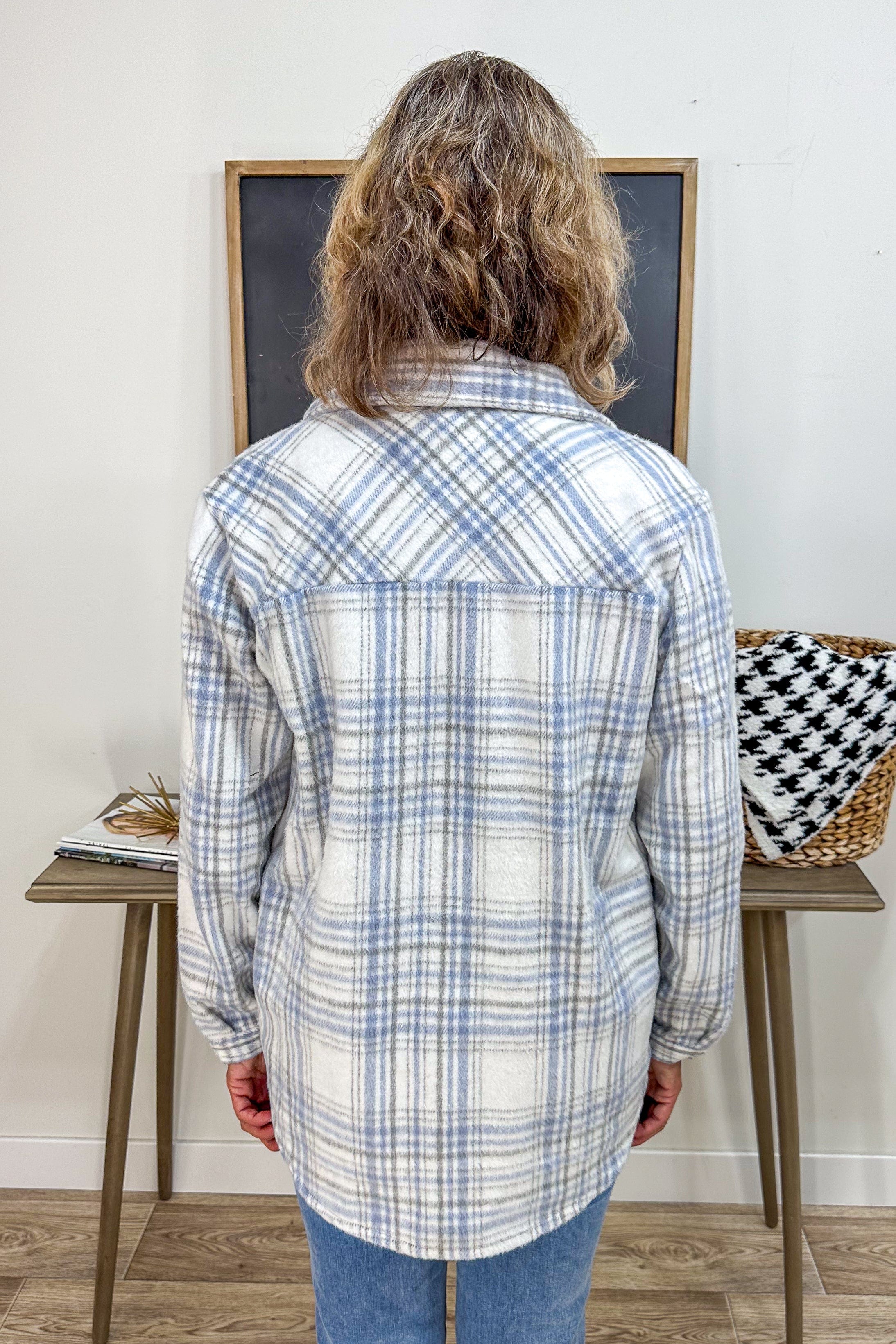 Bella Blue Plaid Shacket back