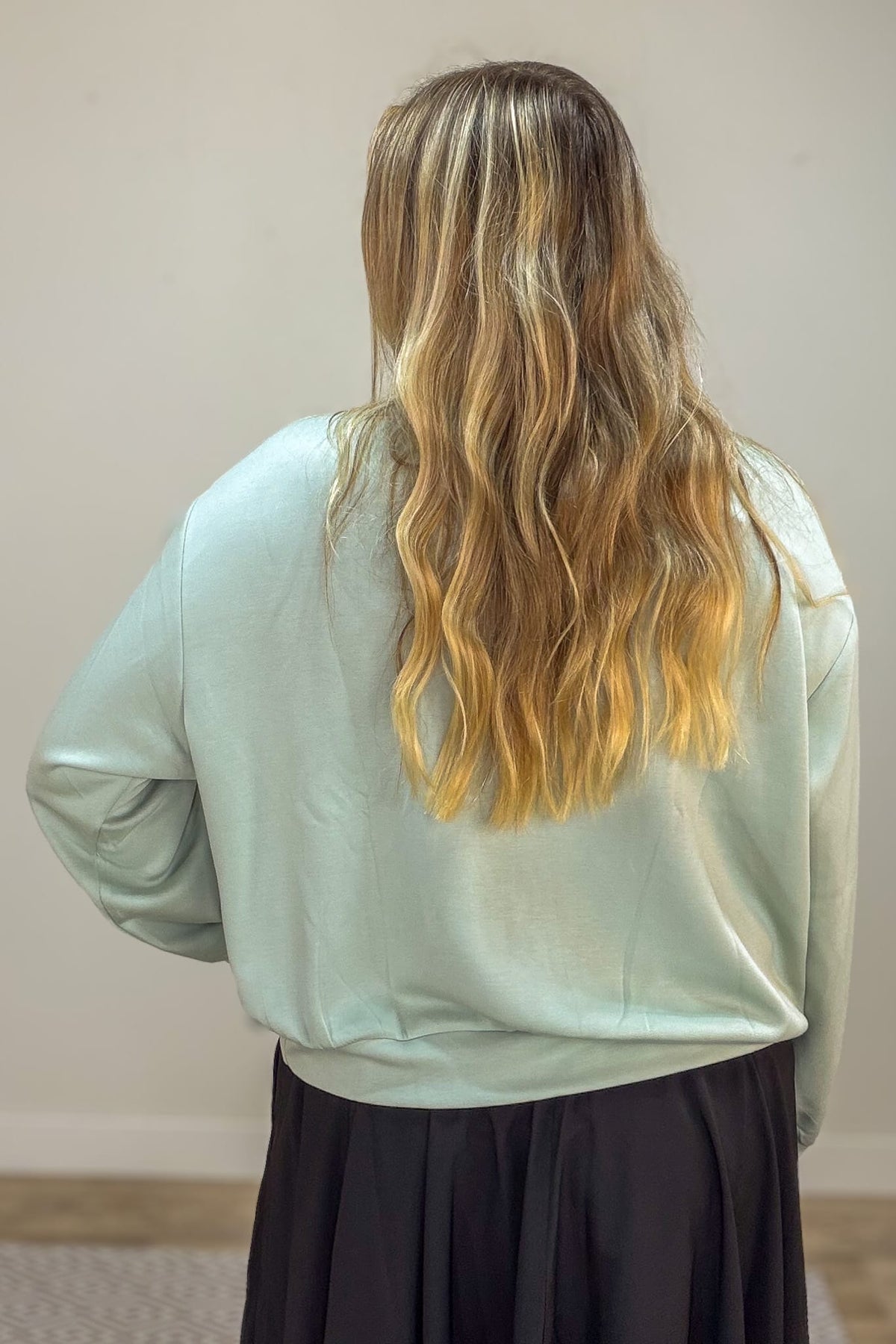 Sage Floral Embroidered Pullover Top Back