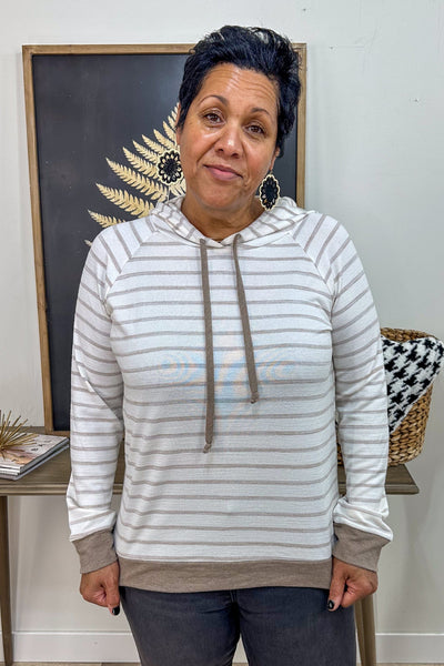 Taupe Striped Hoodie Top